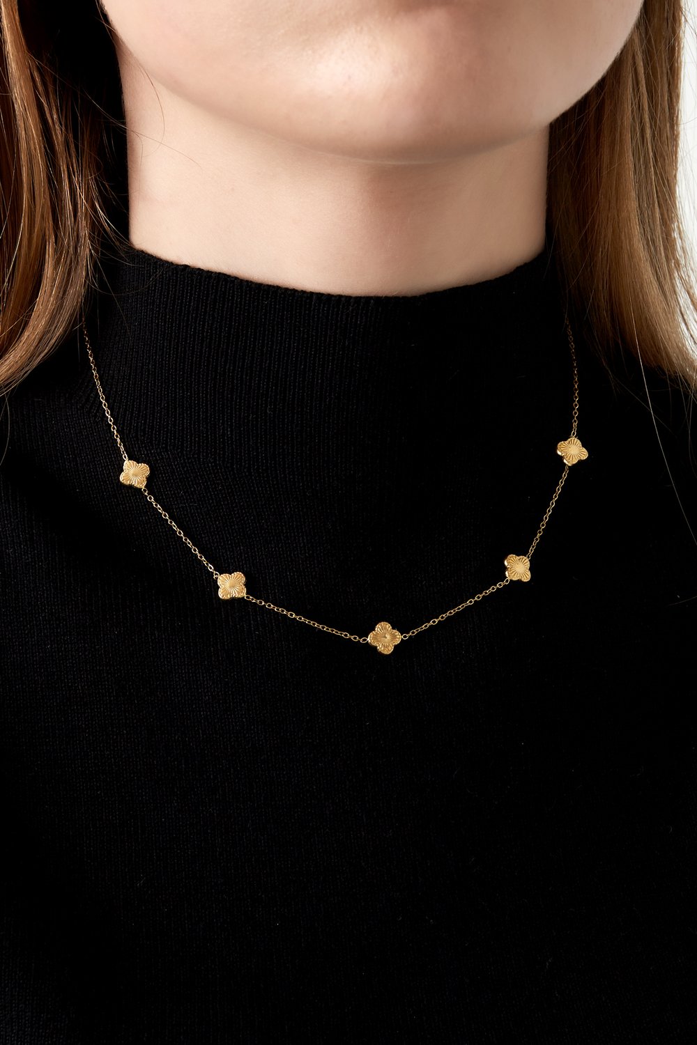 Necklace clover with pattern Gold Color Stainless Steel h5Picture3